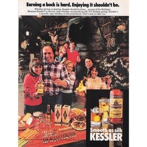 Vintage Kessler Whiskey Print Ad Smooth as Silk Christmas 1982 Buffalo Bison art